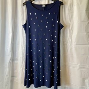 MSK Women Size XL A-Line Shift Dress Navy Blue Pearl Embellished Classic Chic
